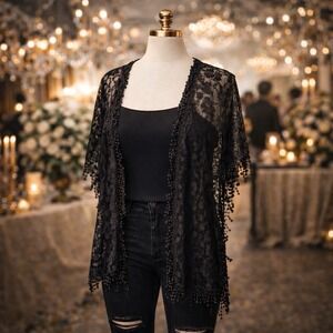 Black Lace Fringe Scarf Shawl Whimsigoth Gothic